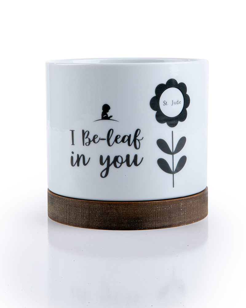 Ceramic Inspirational Planter with Wooden Base